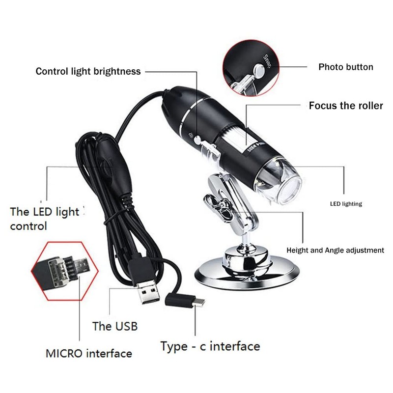 DHYAWUER 1600X Digital Microscope Camera 3In1 USB Portable Elec Microscope