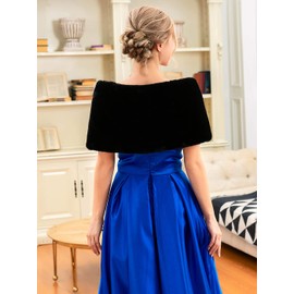 Aukmla Wedding Party Fur Wraps and Shawls Bridal Fur Stole Sleeveless Faux Fur Shawl with Stunning Rhinestones Brooch (Black)