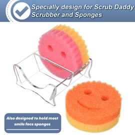 Acrylic Sponge Holder for Scrub Daddy, Sponge Caddy for Scrub Sponges, Sink Organizer for Kitchen/Bathroom Sink, Self Draining Sink Sponge Holder for Holding Smiley Face Sponge and Scrubber