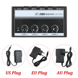 MH400 Ultra Low-Noise 4-Channel Line Mixer Mini Audio Mixer with 1/4-inch TS Inputs & Output Volume Control for Guitars Bass Keyboards