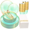 DaYammi 350 Pcs Clear Green Gold Plastic Plates, Hammered Disposable