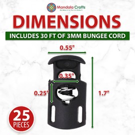 Mandala Crafts Black Shock Cord & Plastic Cord Locks for Elastic Drawstring Clips - Bungee String & Spring Toggle Cord Ends Stopper Clamps for Shoelace Paracord