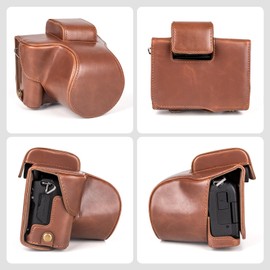 MUZIRI KINOKOO EOS R50 R100 Case, Retro PU Leather Protective Case for Canon EOS R50 R100 DSLR Camera - EOS R50 R100 Camera Case Bag with Bottom Opening & Shoulder Strap & Storage Pocket - Coffee