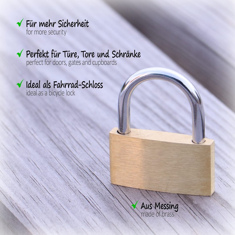 com-four® 4x Padlock made of brass - Padlock with 2