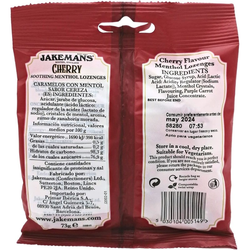 Jakemans Menthol Lozenges 100g Bag (Cherry, 100g)