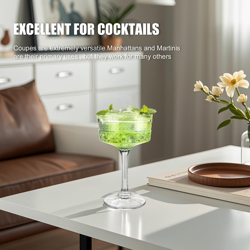 4Pcs Coupe Glasses, 10oz Vintage Martini Glasses Set, Lead-free Crystal