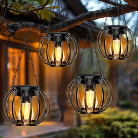 NESSTU Solar Lanterns Lights Waterproof: 4 Pack Metal Hanging Outdoor Lights for Garden Yard Patio - Warm LED Tabletop Pathway Tree Decor - Birthday Spring Gifts for Women Mom 2026