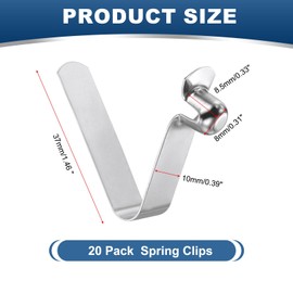 PATIKIL 8.5 x 8mm Kayak Paddle Snaps, 20 Pack Tent Pole Clips Steel V Shaped Single Pin Push Button Spring Clips Lock Tube Pole Clips for Camping Awning, Silver Tone, 37mm Long