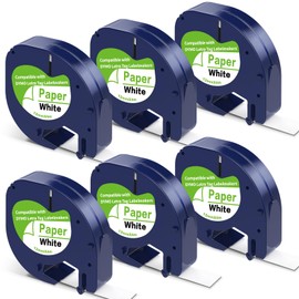 6 Pack Label Maker Tape Replacement for DYMO Letratag Refills, 1/2" x 13 feet 12mm x 4m Black on White Label Tape Compatible with DYMO LetraTag Refills White Paper Tape for LT-100T LT-100H QX50