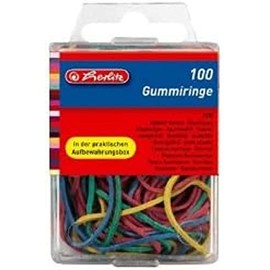 Herlitz 8770000 Rubber Rings 20-70 mm Diameter, 100 Pieces Assorted Colours in Hanging Box, 5 Boxes