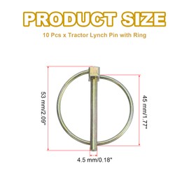 PATIKIL M4.5 x 45 mm Tractor Lynch Pin with Ring, Pack of 10 Heavy Duty Assortment Kit Lock Pin Clips for Tractors, Trailers, Agricultural Trucks Mowers, Rose Gold