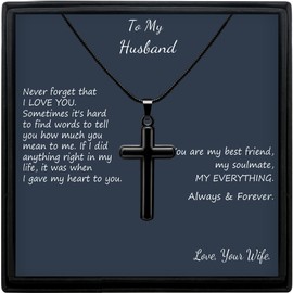 MOOGEEN To My Husband Necklaces Cross Necklace Chain Christian Religious Black Jewelry Anniversary Birthday Fathers Day Valentines Day Gift for Him Husband from Wife