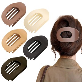 SSKHE Flat Claw Clips, Stylish Neutral Color Hair Barrettes, Round Lay Down Hair Clip for Thick Hair and Thin Hairs, Matte Large Duck Billed Design, Durable, Lightweight and Non-Slip(5Pcs)