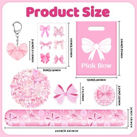 110 PCS Pink Coquette Bow Party Favors, Pink Coquette Bow Temporary Tattoos Slap Bracelets Stickers Keychains Badges Gift Bags for Bow Coquette Birthday Party Decorations Supplies for Kids Girls