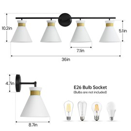 WOSHITU Bathroom Vanity Light Fixtures: 4-Light Mid Century Modern Vanity Lights for Bathroom Over Mirror, Black and Gold Wall Sconce Lighting with Frosted Milky Glass for Bath Bedroom