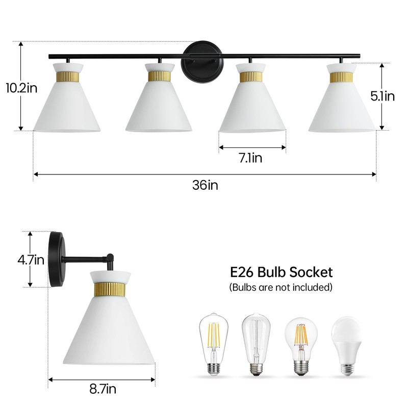 WOSHITU Bathroom Vanity Light Fixtures: 4-Light Mid Century Modern Vanity