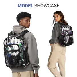 ZORFIN Clear Backpack Heavy Duty for School – 18in Transparent PVC Bag with Large Capacity & Reinforced Straps for Men, Women, Boys & Girls - See Through Bookbag for College Workplace Security, Black