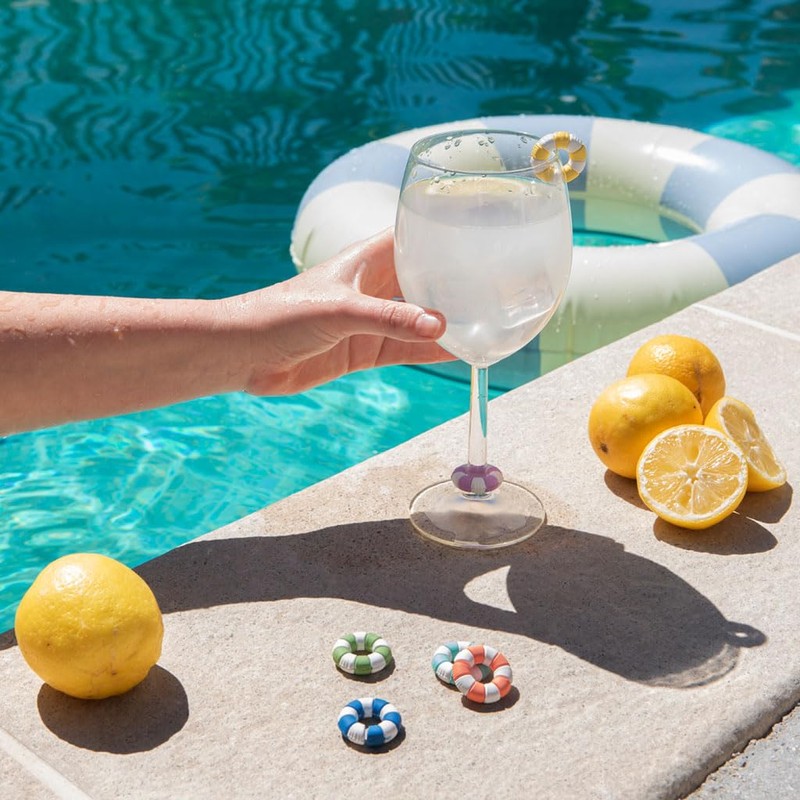 balvi Drinking Glass Marker Floats Swimming Rings in Retro Design
