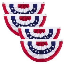 American Bunting Flags for 4th of July: USA Flag Bunting for Outside - 3x6 Ft Patriotic Pleated Half Fan Banner Flag for Outdoor Porch Decorations 4 pack