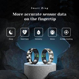 Smart Ring,Fitness Tracker Ring for Men/Women,Ultra Thin Smart Rings with Calories/Heart Rate/Blood Oxygen/Sleep Monitoring,No Subscription Fee,5ATM Waterproof (Black, 10#)