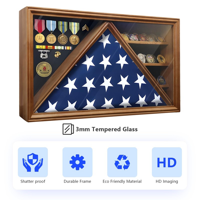 DecoWoodo Large Military Shadow Box Display Case with HD Tempered
