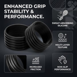 2 Unids/set Raqueta de Tenis Bádminton Cinta de Agarre de Raqueta de Tenis Y Sensación Seca Agarre de Tenis Mango de Raqueta Anillo de Silicona Absorción de Sudor Anillo de Fijación(3*3*3cm-negro)