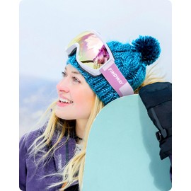 Findway Ski Goggles For Women Men Youth Teen, Snowboarding Goggles Over Glasses Compatible Helmet, Anti-fog UV Protection, Anti-glare Skiing Goggle Pink For Skiing Snowboarding