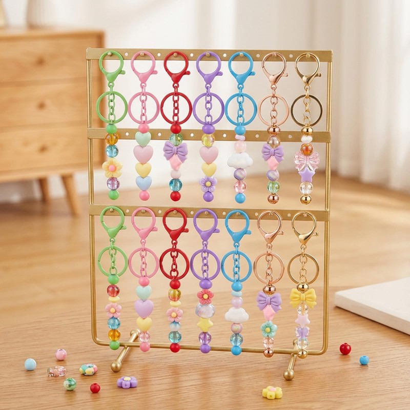 Exclaith 42 Pcs Beadable Keychains Bulk Kit Blank Beaded Metal