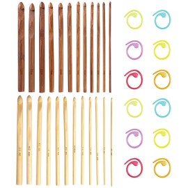 Eiflayn Crochet Hooks, Pack of 24 Bamboo Crochet Hooks, 3-10 mm + 12 Colourful Stitch Markers, Crochet Hooks, Knitting Needles, Ergonomic Crochet Hooks with Non-Slip, Suitable for Hats, Gloves, etc