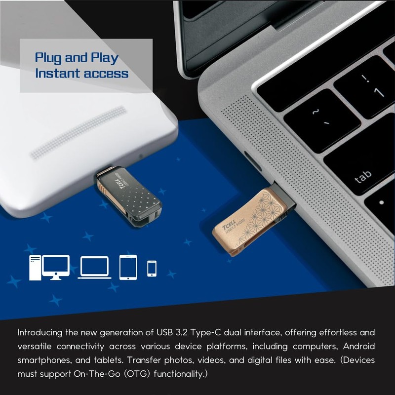 TCELL High Speed Dual Flash Drive with Zinc Alloy Design,Starry