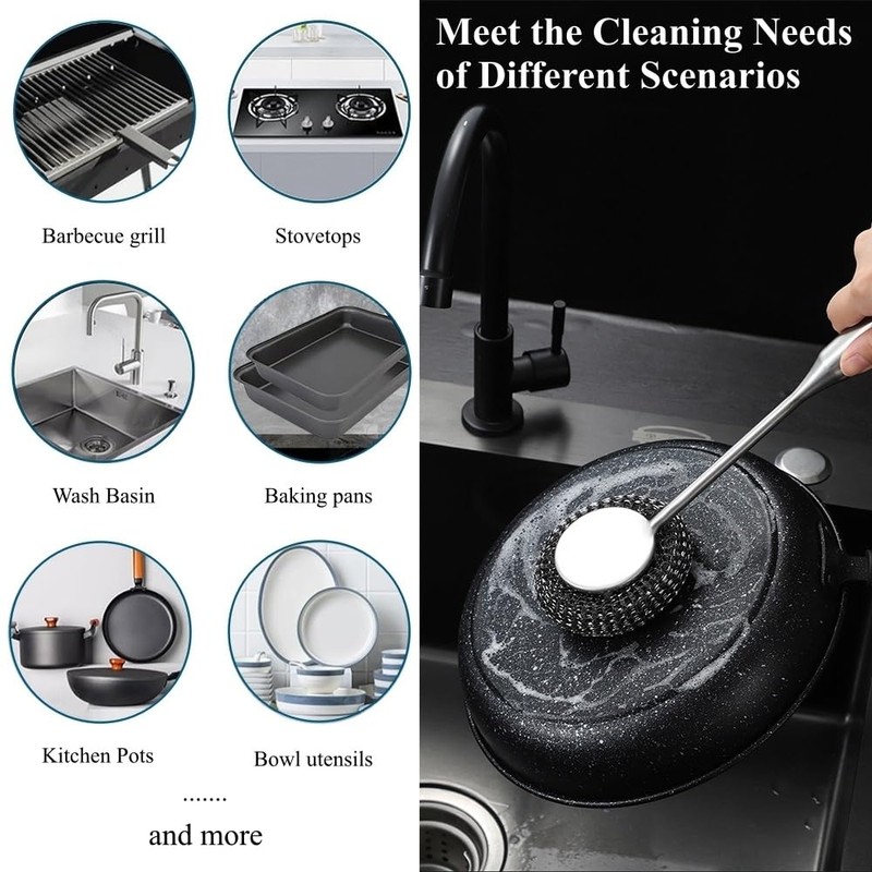 PXIRQ Stainless Steel Scrubber with 13.78" Metal Handle - Includes