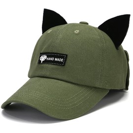 XYIYI Retro Pilot Hat Cat Ears Beanie Glasses Sunglasses Baseball Cap Hip Hop Mask for Men and Women, Army Green