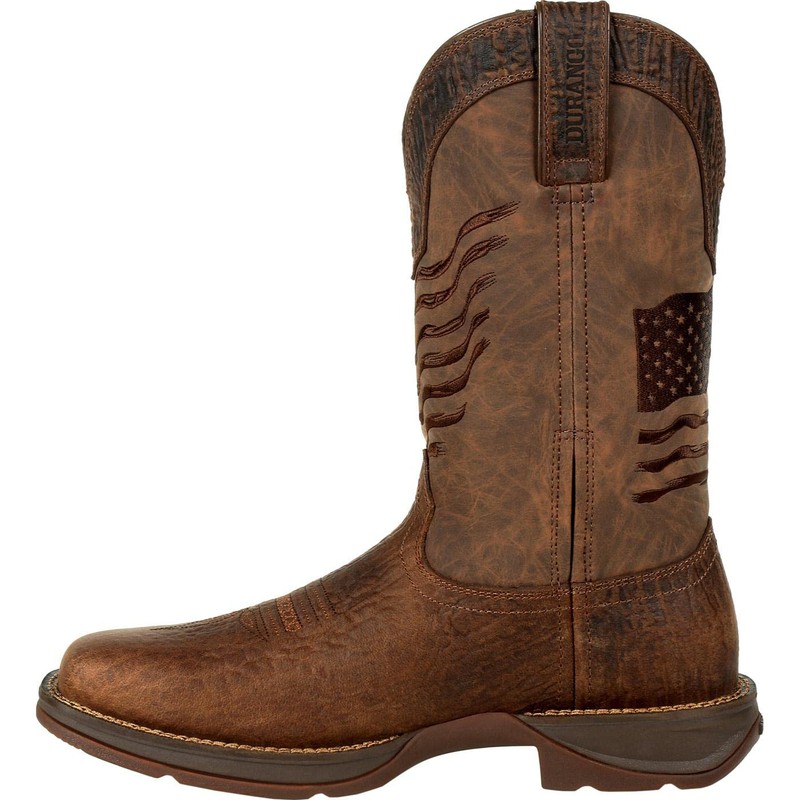 Durango Brown Distressed Flag Embroidery Western Boot, Acorn, Size 8(M)