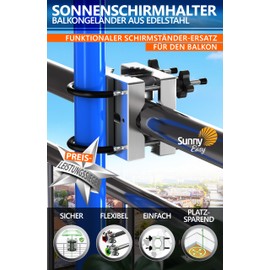 4smile SunnyEasy Parasol Holder, Balcony Railing, Stainless Steel Parasol Holder, Balcony, Flexible Mounting, Metal Umbrella Holder, Balcony Railing, Replaces Parasol Stand Balcony