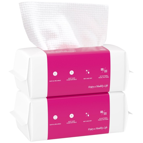 Disposable Face Towel 120 Count, Cotton Tissue Dry Face Wipes