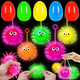 Jumbo 4" Easter Eggs Filled LED Puffer Balls , 8 Pack Light Up Easter Squeeze Balls Toys for Kids Stress Relief Glow in The Dark for Easter Egg Hunt Filling Treats Easter Basket Stuffers
