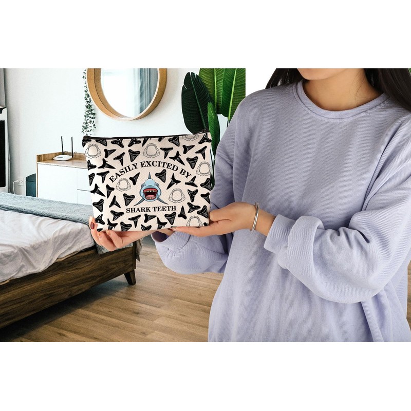 Shark Lover Gift Easily Excited by Shark Teeth Cosmetic Bag