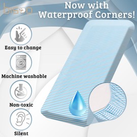 Bisoo The Magic Sheet 22x36 in / 55x90 cm - Fully Waterproof Next to Me Crib Sheets 2in1: Jersey Cotton Bed Sheet & Mattress - Newborn Baby Bedside Crib - Soft Breathable Silent, Oeko-Tex Blue Stripes