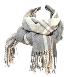 Shawl Wrap Winter Warm Grey Checked Scarves for Women, Plush Pashmina Shawls and Wraps, Sophisticated Ladies Scarf