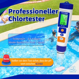pH Chlorine Meter, Digital Salt Content pH Tester for Salt Water Pools, Salt Display for Aquariums, Koi Ponds, TDS Test Pen, All-in-One pH Cl Salt, ORP, EC, TDS Temperature Monitor