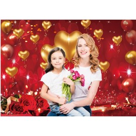 CHAIYA 7x5ft Valentine's Day Photography Backdrop Gold Glitter Balloons Love Sweethearts Romantic Lover Photography Background Romantic Red Rose Flowers Bokeh Valentine's Day Party Banner