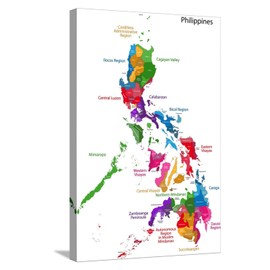 ART.COM Stretched Canvas Print Map of Republic of the Philippines with Eighty Provinces by Volina, 16" x 24"