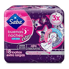 Saba Saba Toalla Fem Buenas Noches Ext Nocturna C/alas 14/8 Pz, Pack of 1