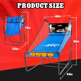 PLAYAPUT Basketball Arcade Game,Height Adjustable Basketball Shooting Game with 8 Game Modes, Arcade Sounds,4 Balls, Air Pump, LED Display,Foldable Indoor Basketball Games for All Players