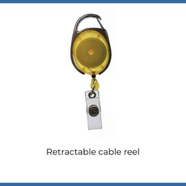 PCL Media ltd Yellow Retractable Badge Reel with Carabiner Clip to be Used with ID Card Holders, Open-Faced Rigid ID Badge Holder - Ski Pass Holder