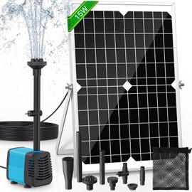 15W Solar Fountain Pump, 190GPH Submersible Solar Powered Water Pump with Adjustable Flow & 4 Nozzles, Anti-Clog Barrier Bag for Bird Bath, Outdoor Pond,