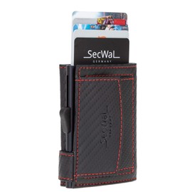Secwal Leather Wallet Smart Mini Aluminium RFID Protection + Key Case, Black Red Carbon (Sw2 C 23), Credit card sleeve
