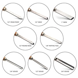 Professional Wood Turning Chisel Lathe Chisel Set with 2 Skew 1 Spear Point 1 Parting 1 Round Nose & 3 Gouge Tools,8 pcs Set, for Wood Job