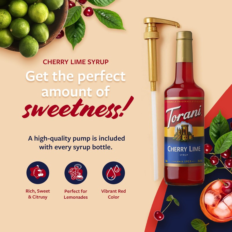 Torani Cherry Lime Syrup for Drinks, Flavoring for Iced Tea,