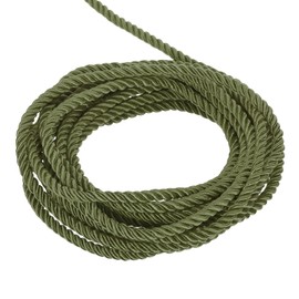 sourcing map Twisted Cord Trim, 5 Yard 5mm 3-Ply Twine Braided Rope Shiny Thread String for Craft Gift Bag Curtain Christmas Decor, Olive Green - 5m